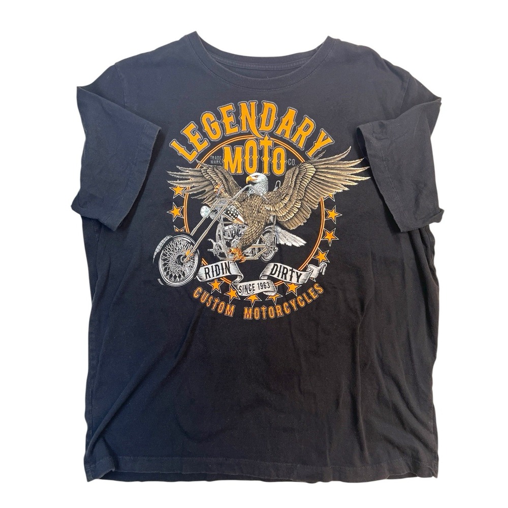 Legendary Moto Black Graphic Tee - Eagle Motorcycle Design